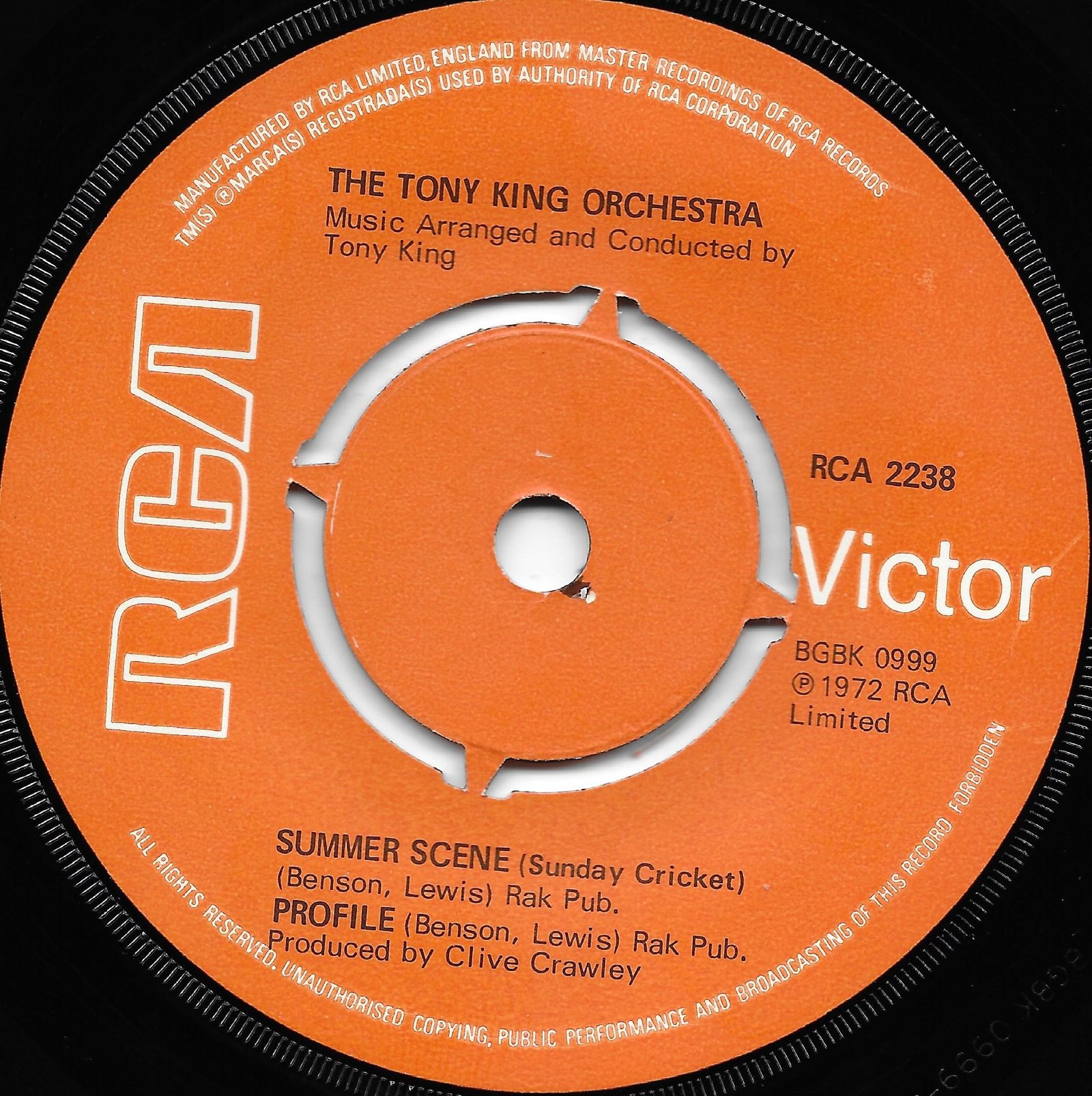 RCA 2238 Sir Percy (Wimbledon / Boxing) Benson / Lewis / The Tony King Orchestra from the BBC records and Tapes library Label